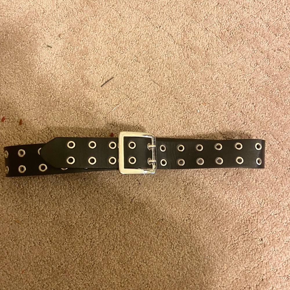 NWT Black Faux Leather Double Grummets Belt, Size: XS